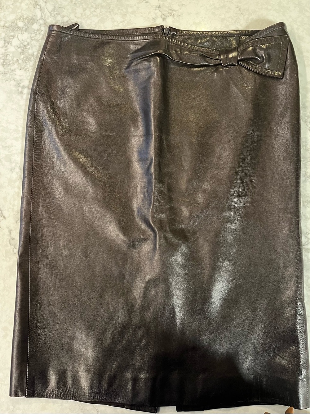 Gucci Black Leather Pencil Skirt with Waist Bow